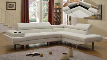Paris New Generation Luxury Sectional in White or Black Air Leather and Chrome Legs