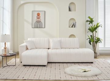 Luxury Modern Bouclé Sectional Sofa – Reversible Chaise – White Ivory or Dark Grey
