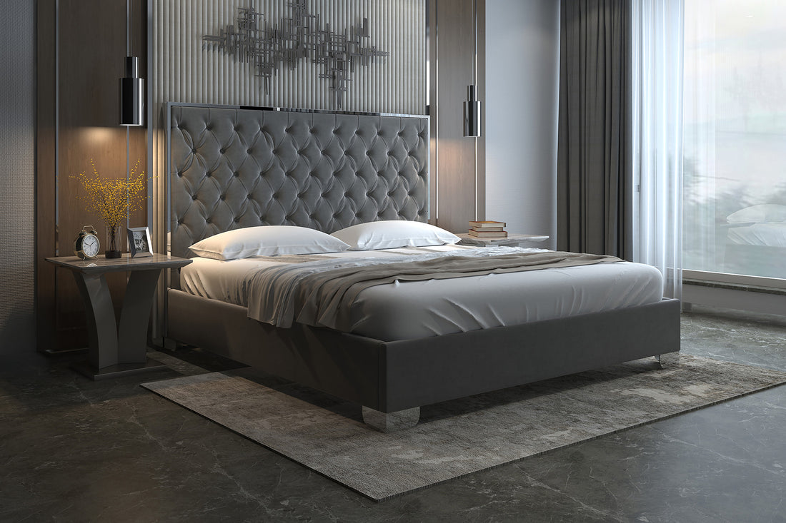 Lucille Bed Frame in Grey and Silver - Choose From 2 size Options at Checkout