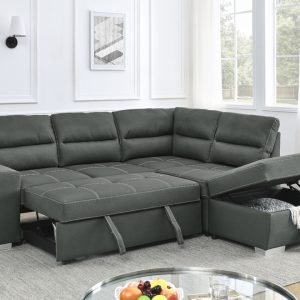 Grande Reversible Sofa-bed in Grey Air Suede Fabric with Storage Compartment and Side Seaters