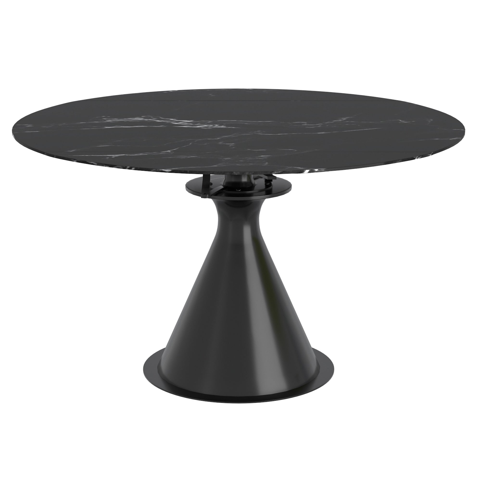 Calisto Round Pedestal Dining Table in Black - With Rectangular Shape Extension