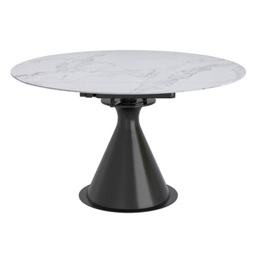 Calisto Round Pedestal Dining Table in White and Black - With Rectangular Shape Extension