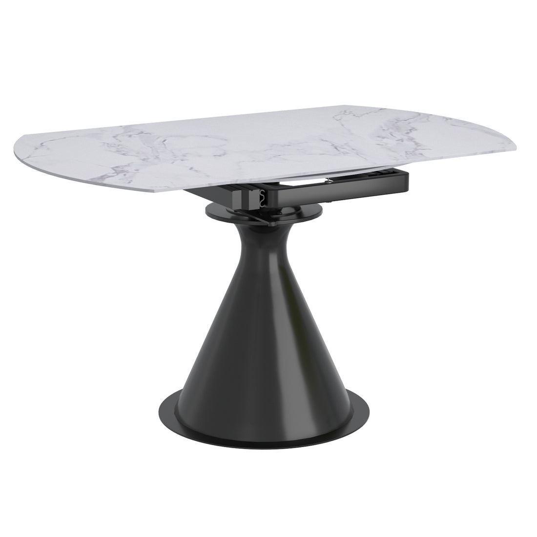 Calisto Round Pedestal Dining Table in White and Black - With Rectangular Shape Extension