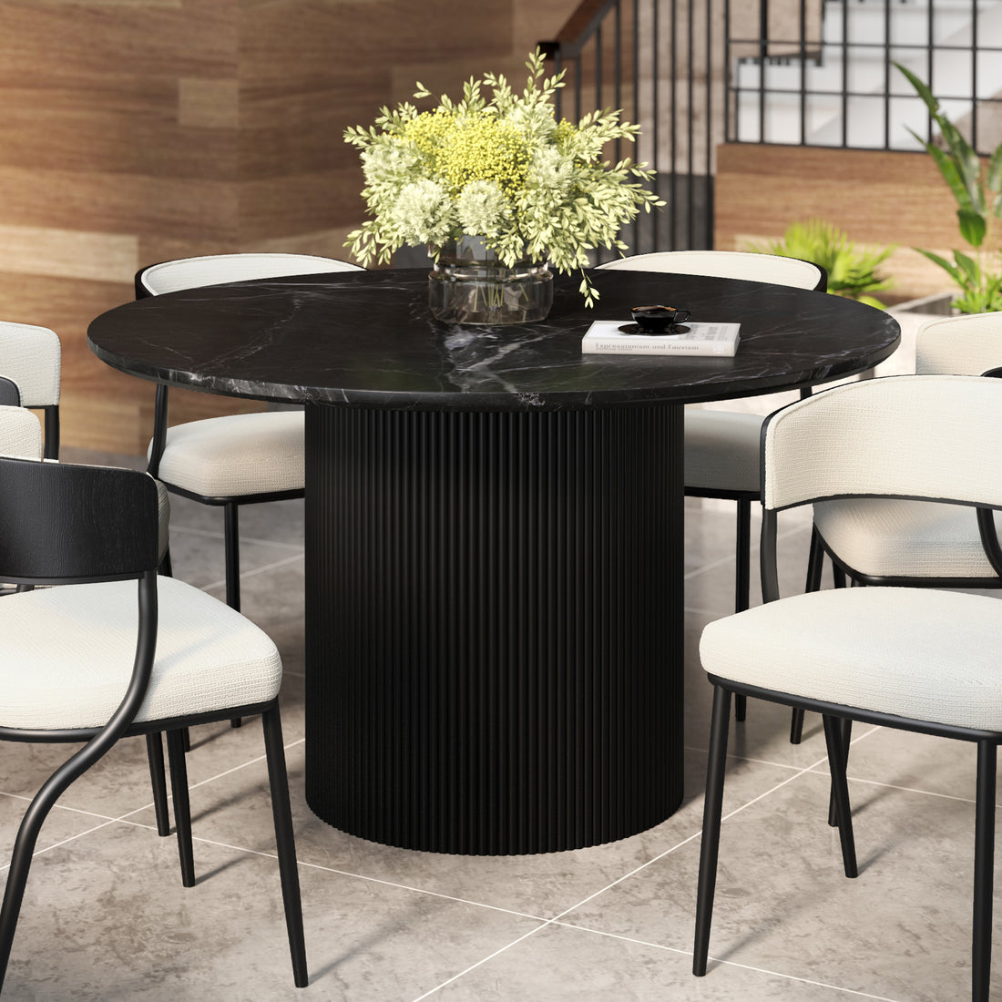 Jilsa Round Dining Table in Black