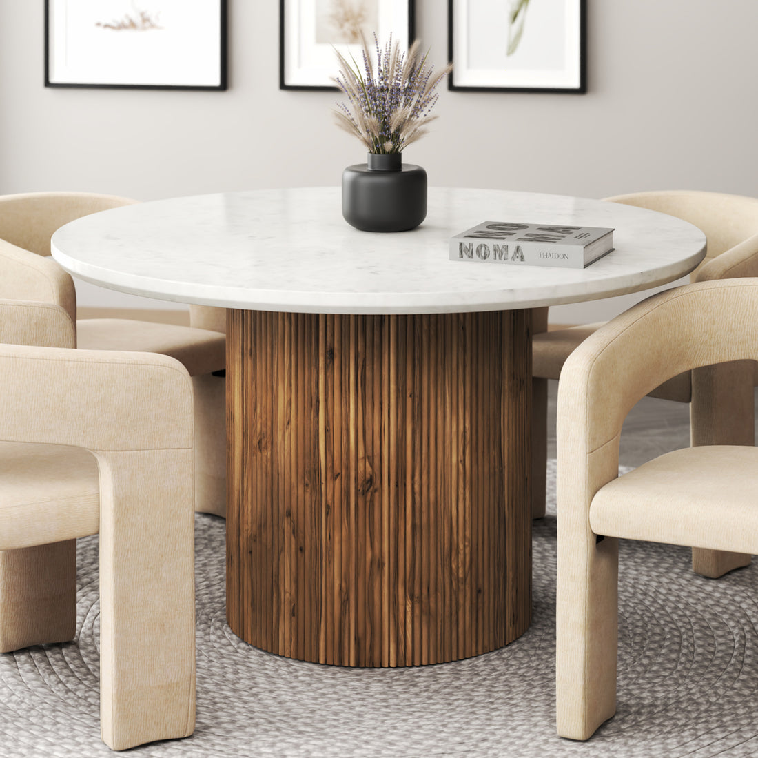 Jilsa Round Dining Table in Walnut & White