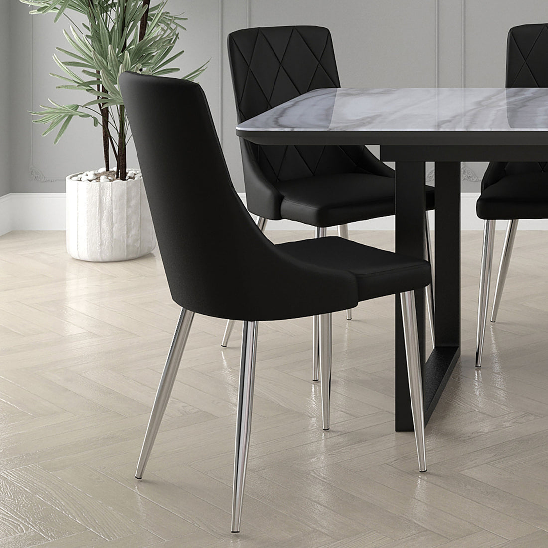 Devo Dining Chair, set of 2, in Black and Chrome