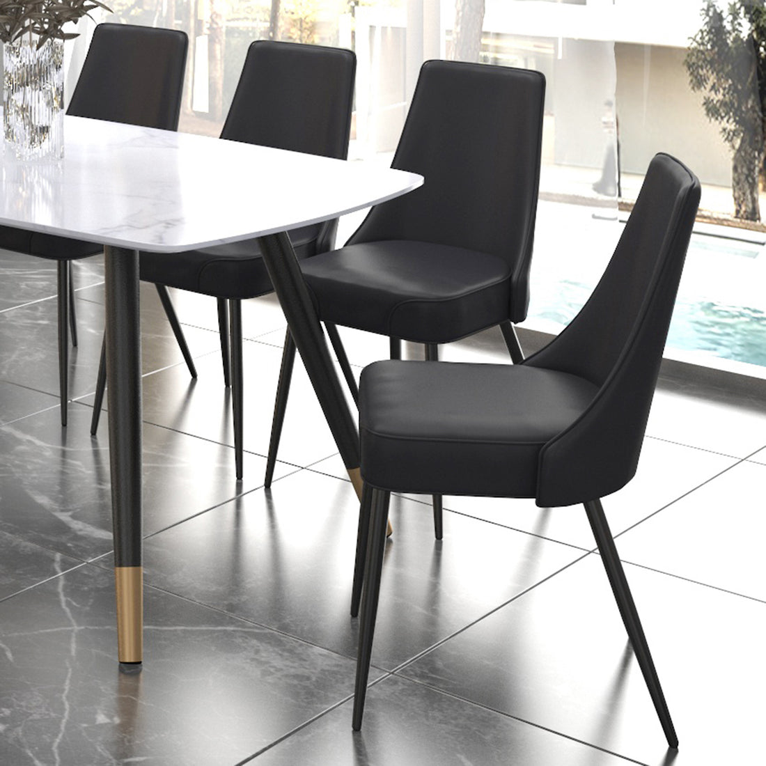 Koda Dining Chair, Faux Leather, set of 2, in Black