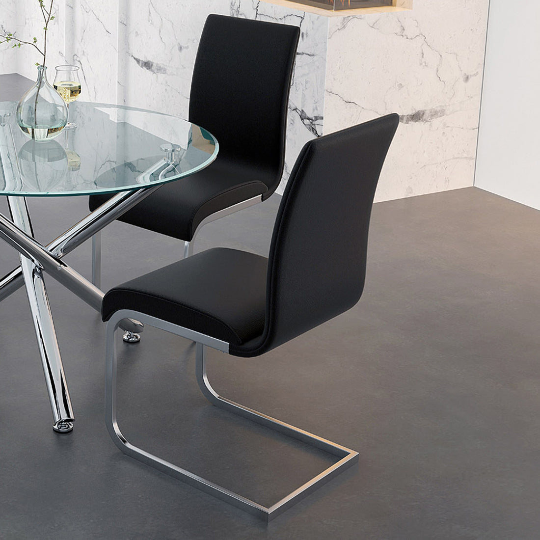 Maxim Dining Chair, set of 2, in Black and Chrome