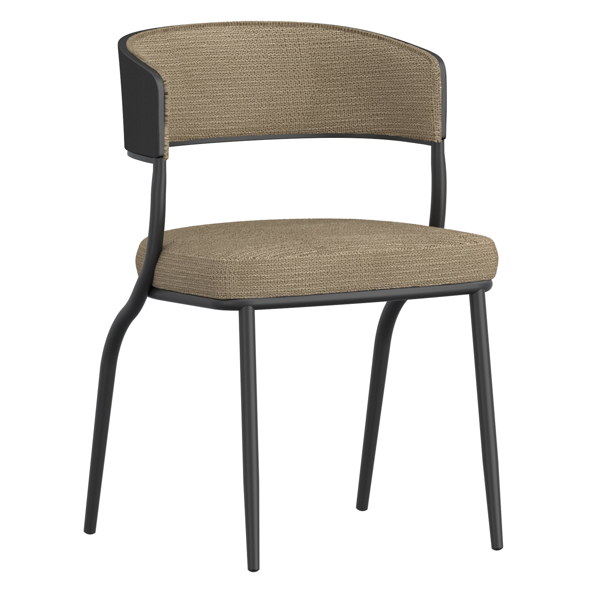 Kazan Dining Chair, Set of 2 in Dark Beige Performance Fabric & Black Metal