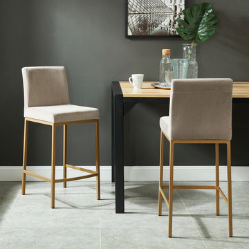 Modern Counter Stool in Beige Velvet - Set of 2