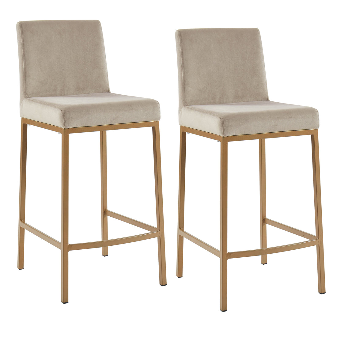 Modern Counter Stool in Beige Velvet - Set of 2
