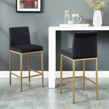 Modern Counter Stool in Black Velvet - Set of 2