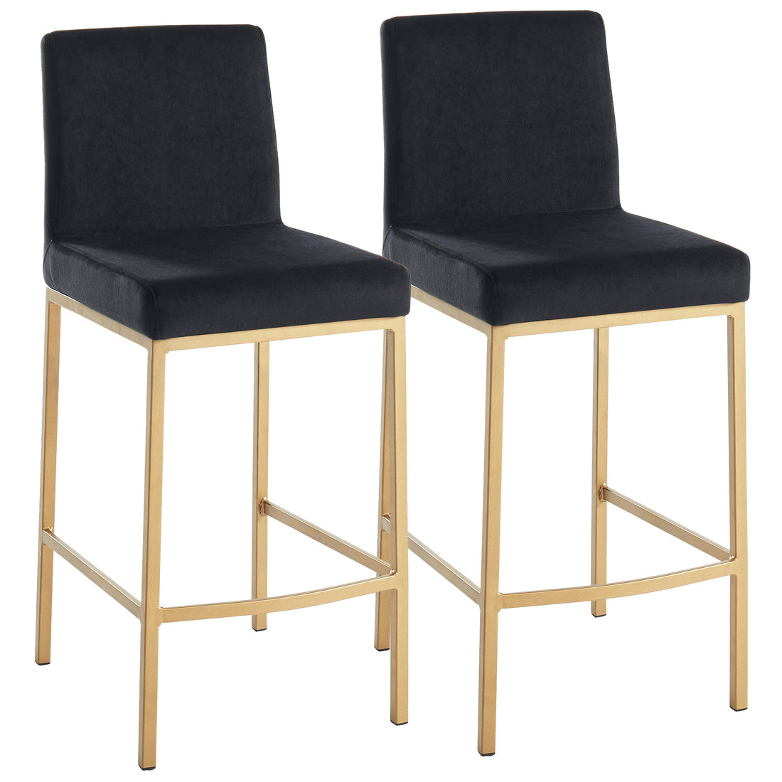 Modern Counter Stool in Black Velvet - Set of 2