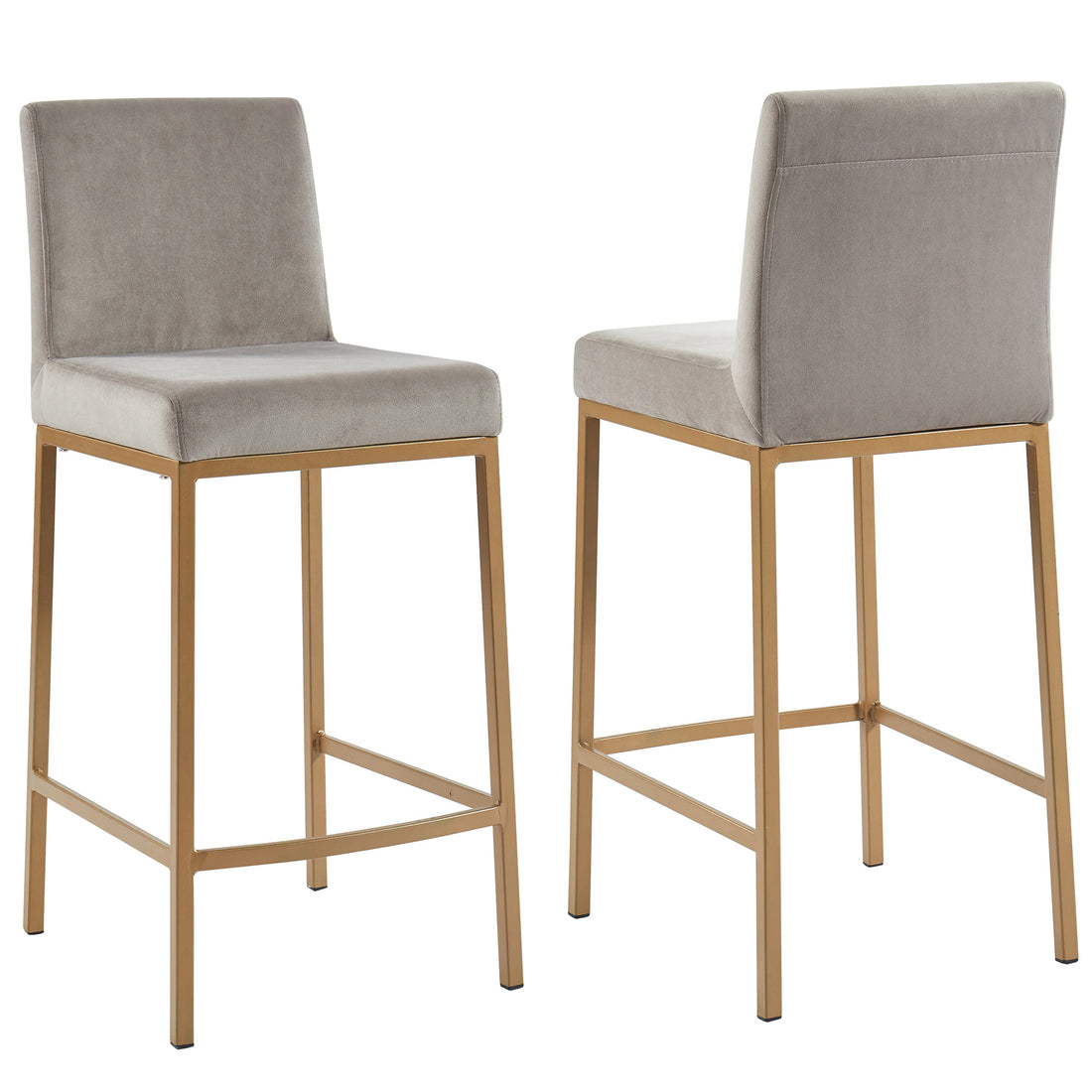 Modern Counter Stool in Grey Velvet - Set of 2