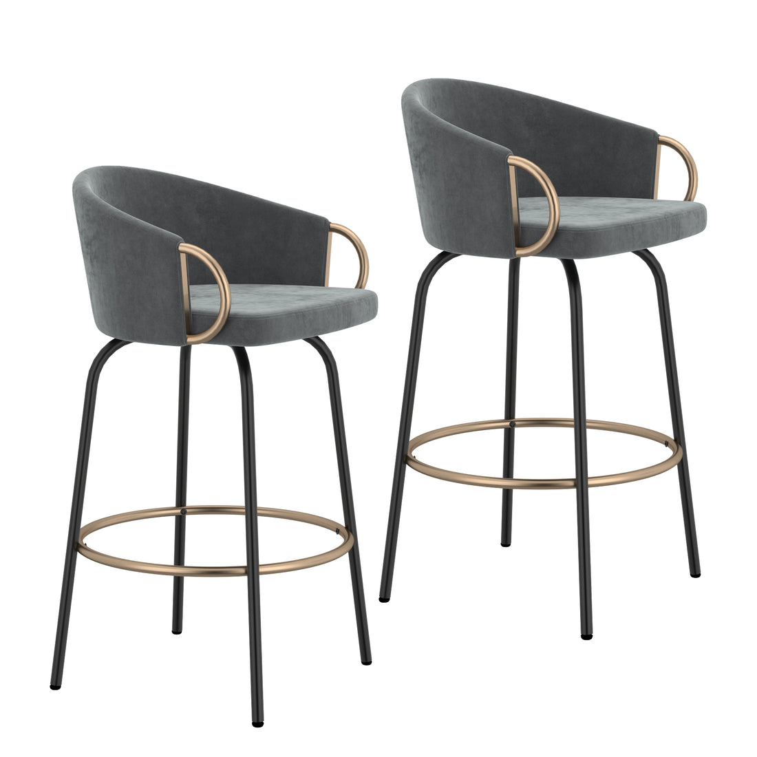 Lavo 26" Counter Stool, set of 2, in Grey and Black and Gold