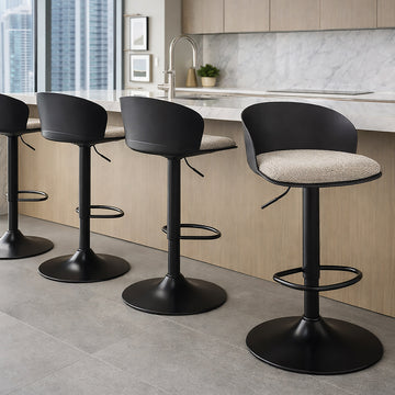 Adjustable Bar Stool - Set of 2 in Black & Beige