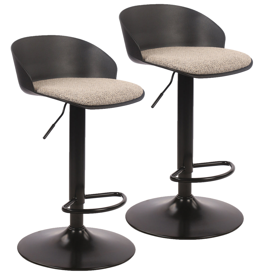 Adjustable Bar Stool - Set of 2 in Black & Beige