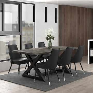 Zax/Silvano 7pc Dining Set in Black with Grey Chair