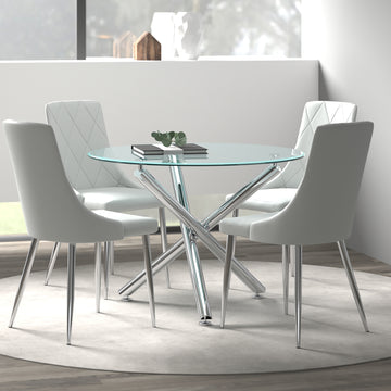 Solara/Devo 5pc Dining Set in Chrome with Grey Chair