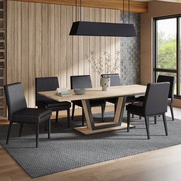 Forna/Cortez 7pc Dining Set in Natural Table with Black Chair