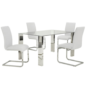 Frankfurt/Maxim 5pc Dining Set in Chrome with White Chair