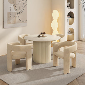 Tovas / Amara 5 pcs Dining Set - Ivory Table With Beige Chairs
