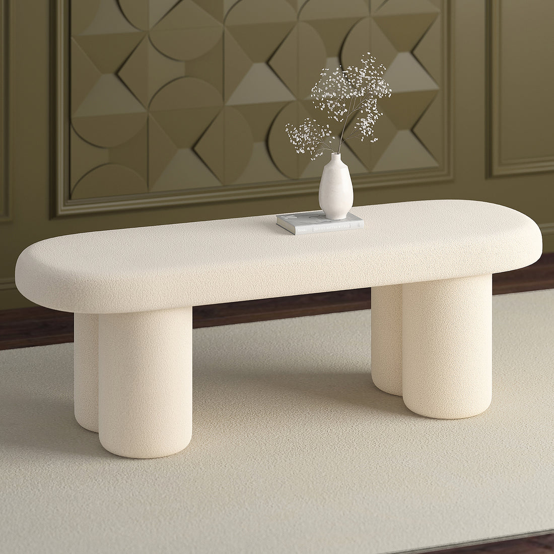 Azoro Bench in Cream Boucle Fabric