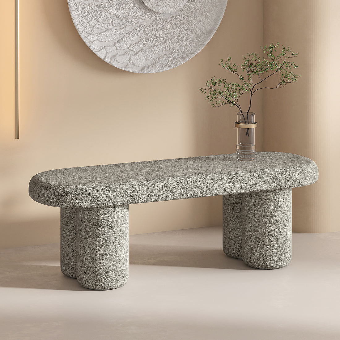 Azoro Bench in Grey Boucle Fabric