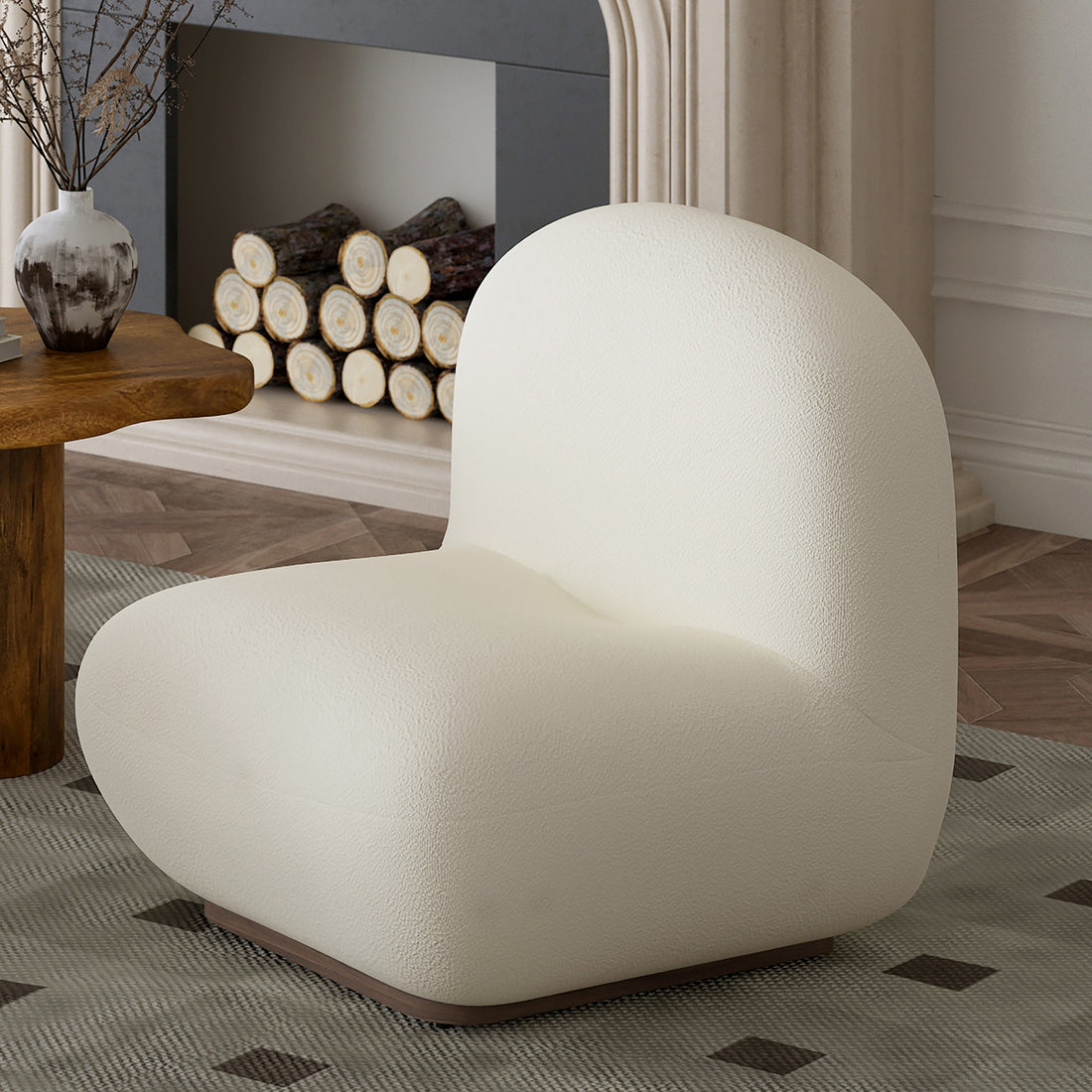 Zilano Accent Chair in Ivory Boucle Fabric