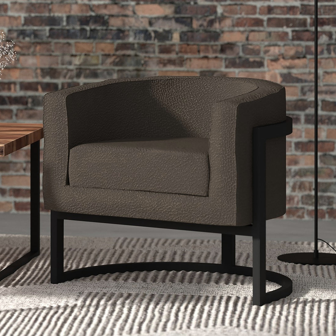 Zhuri Accent Chair in Charcoal Boucle Fabric and Black Legs