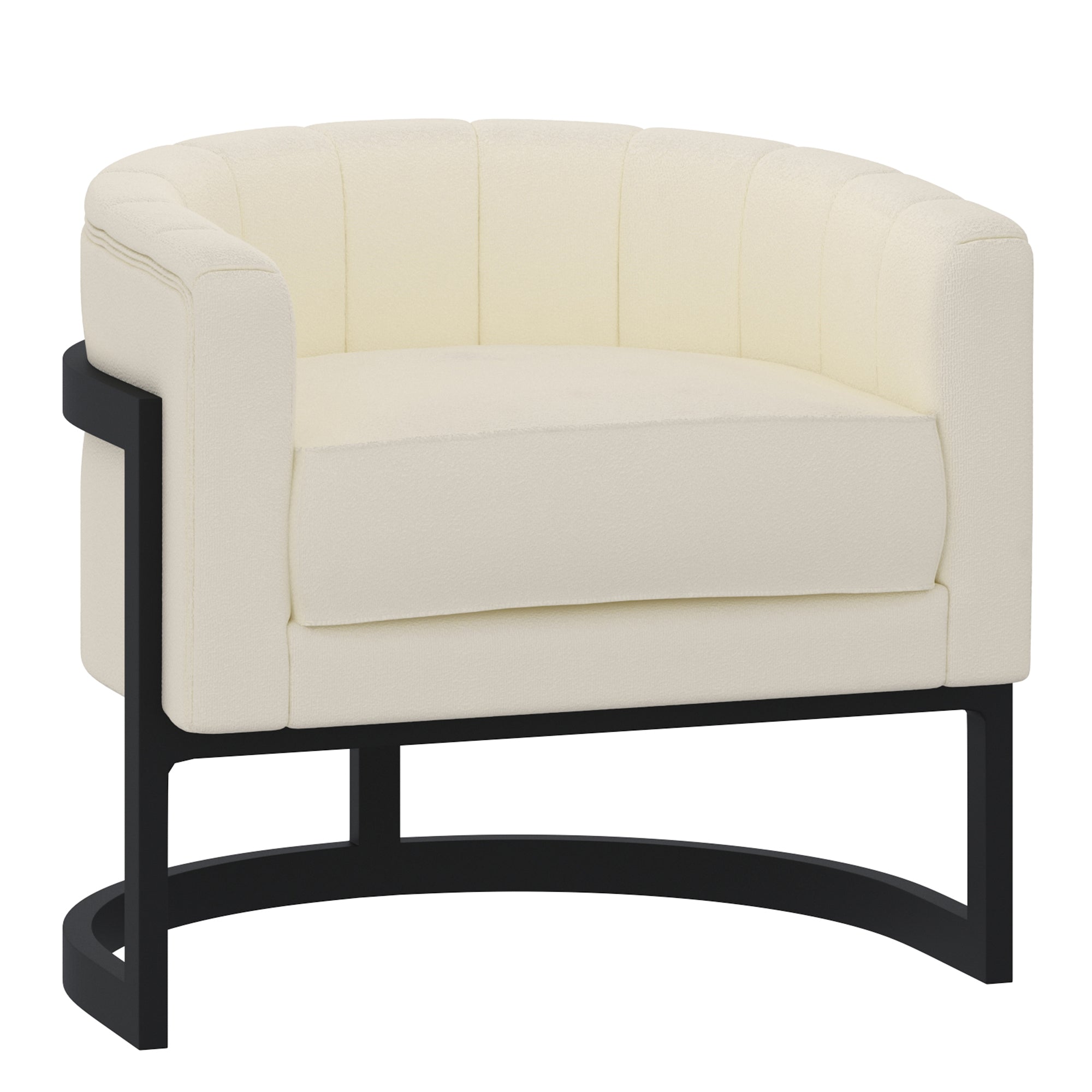 Zhuri Accent Chair in Ivory Boucle Fabric and Black Legs