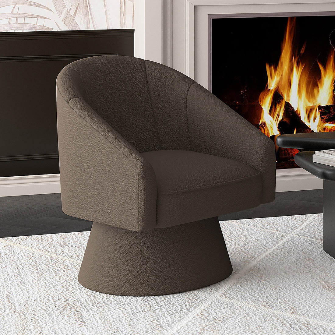 Tilsy Swivel Accent Chair in Charcoal Boucle Fabric