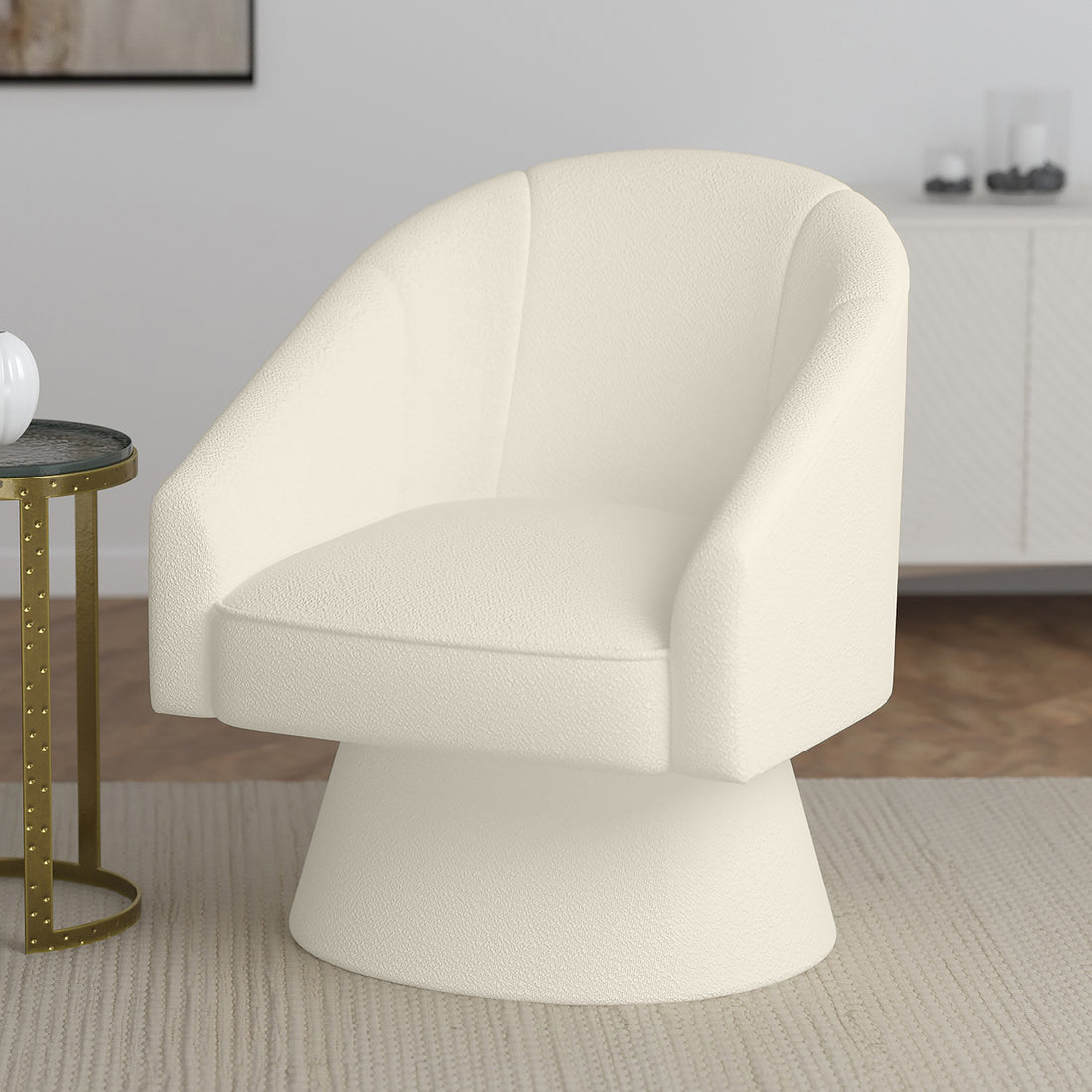 Tilsy Swivel Accent Chair in Ivory Boucle Fabric