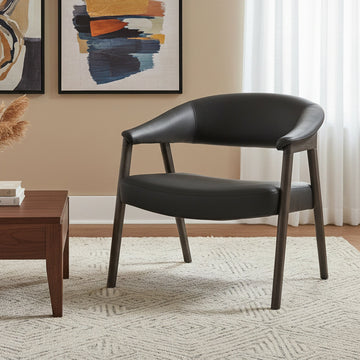 Mid Century Modern Armchair in Black Leather