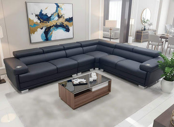 Luxury Sectional Sofa in Black PU Leather