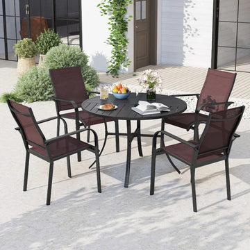 5 Pieces Patio Dining Set for 4 42.5 inch Outdoor Round Metal Table