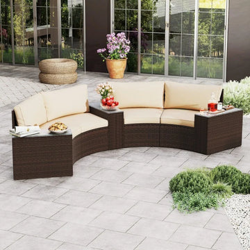 5 Pieces Patio Furniture Set With Beige Seating