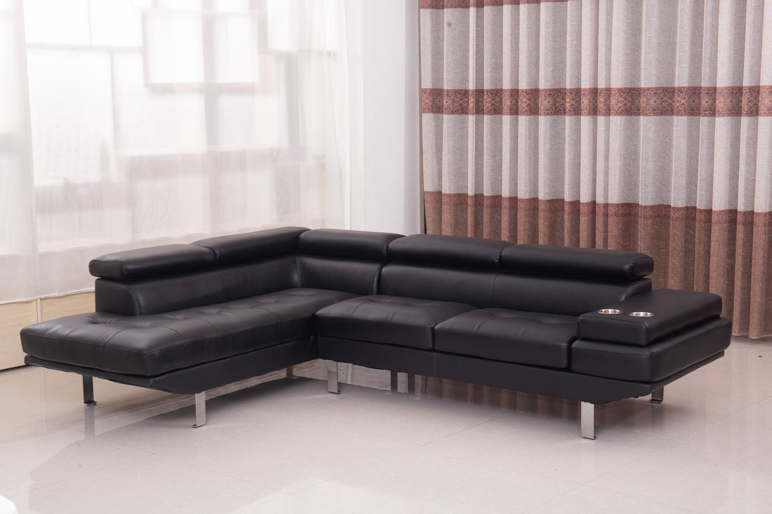 Paris New Generation Luxury Sectional in White or Black Air Leather and Chrome Legs