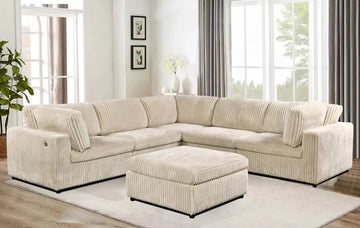 Corner Sofa in Beige Corduroy Fabric