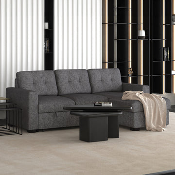 Hudson 93" Sectional Sofa Bed In Charcoal Fabric
