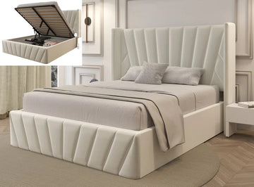 Vegas Storage Platform Bed in Beige Velvet