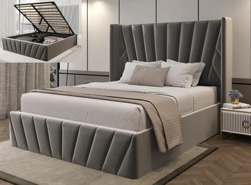 Vegas Storage Platform Bed in Grey Velvet