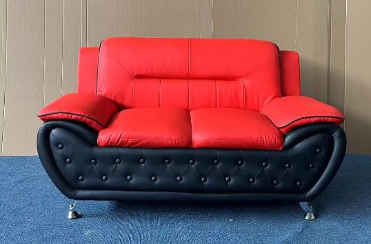 London Sofa set in Red and Black PU Leather With Tufting Details