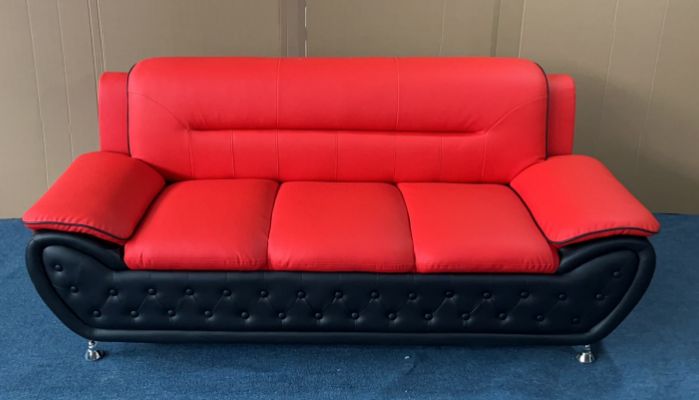 London Sofa set in Red and Black PU Leather With Tufting Details