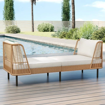 Patio Wicker Daybed Outdoor Boho Rattan Loveseat Sofa with Seat and Back Cushions