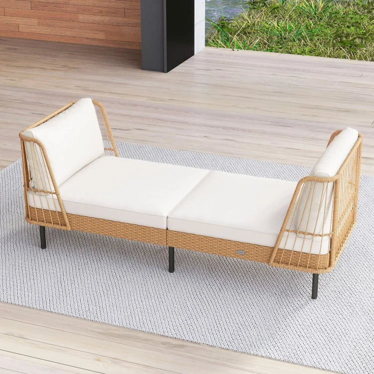 Patio Wicker Daybed Outdoor Boho Rattan Loveseat Sofa with Seat and Back Cushions