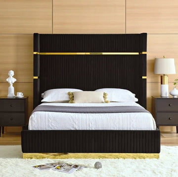 Platform Bed in Premium Velvet With Golden Decor