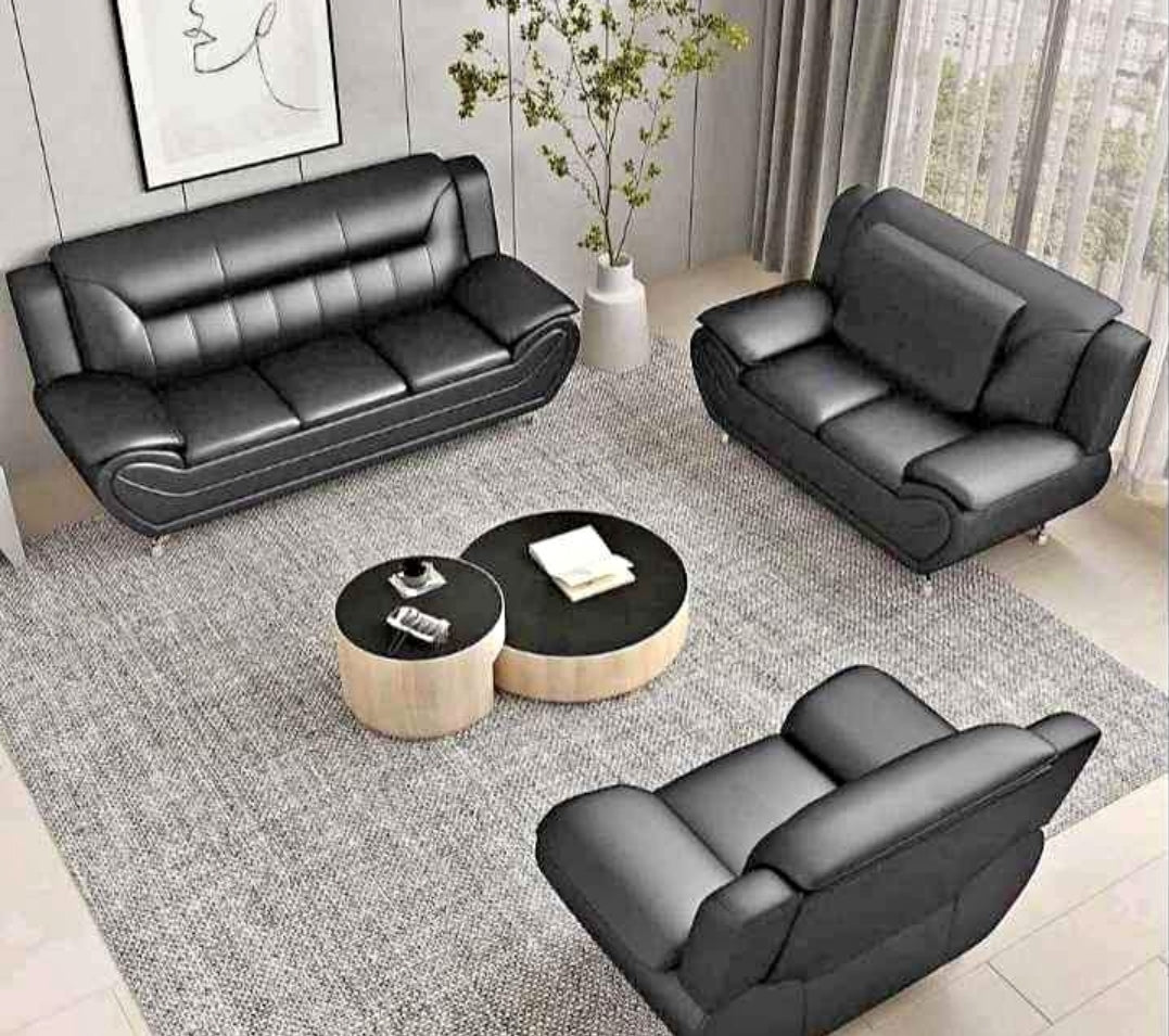 Covington Sofa Set in High Pressure PU Leather With Silver Legs