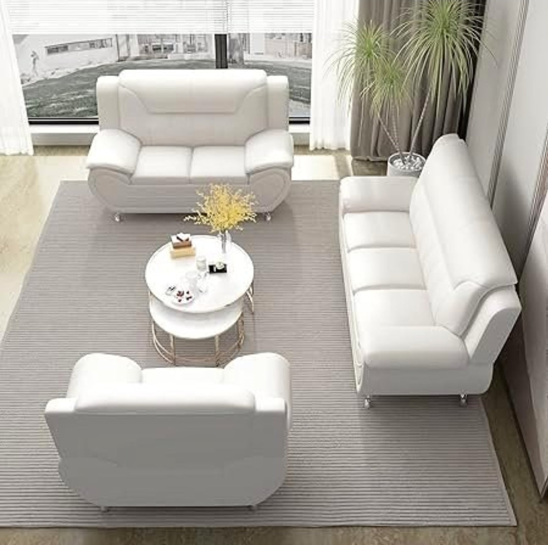 Covington Sofa Set in High Pressure PU Leather With Silver Legs