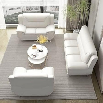 Covington Sofa Set in High Pressure PU Leather With Silver Legs